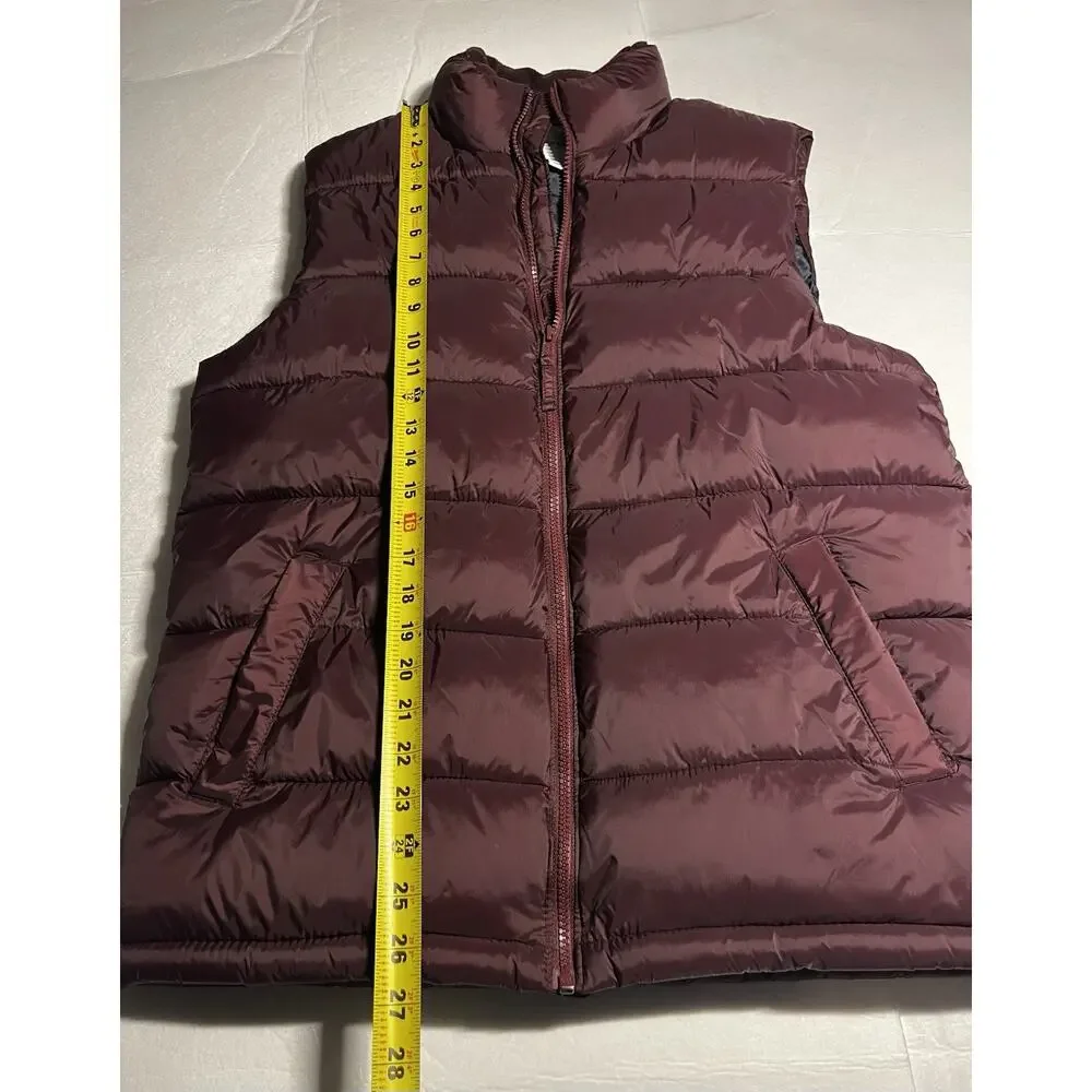 Old Navy Mens Medium Burgundy Puffer Vest Fleece Lined Full Zip Quilted Winter